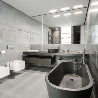 Интериор на баня с огледална стена
