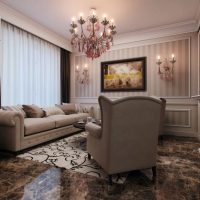 Dzīvojamās istabas marmora grīdas spīdīgā virsma