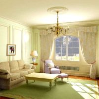 Dzīvojamās istabas dizains gaiši zaļā ēnā