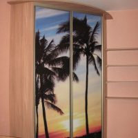 Palm trees on the corner cabinet doors