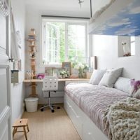 Narrow kids room with bunk bed