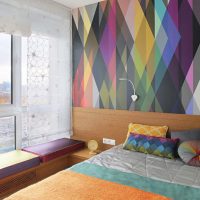 Wall mural with geometric patterns on the bedroom wall