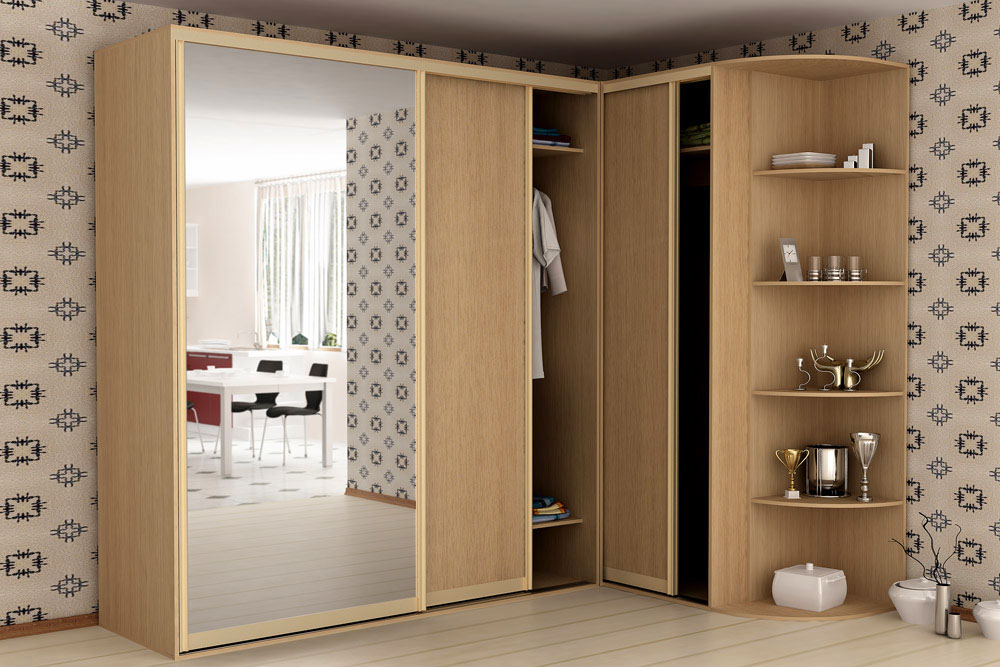 Corner cabinet with sliding doors and open module