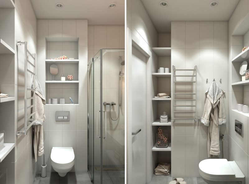 Nedidelio vonios kambario, esančio studijos tipo bute, dizainas