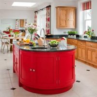 Kitchen island with red doors