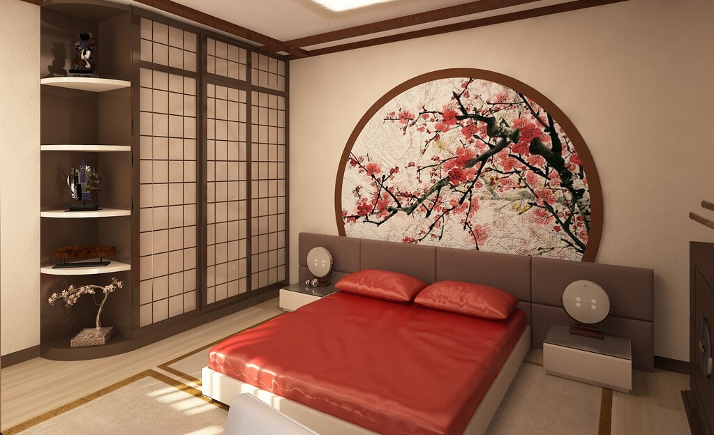 Chambre de style japonais dans une maison à panneaux