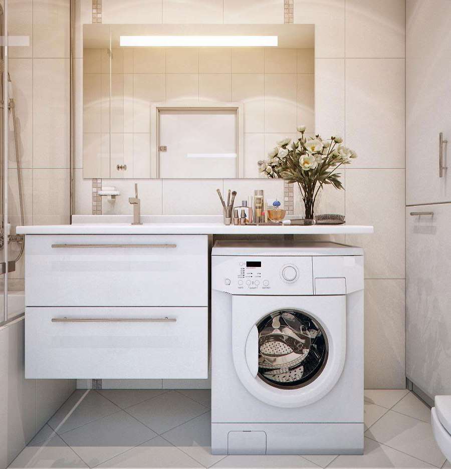 Vieta veļas mazgājamai mašīnai apvienotajā vannas istabā