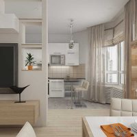 Conception d'une cuisine-salon dans un appartement de trois pièces