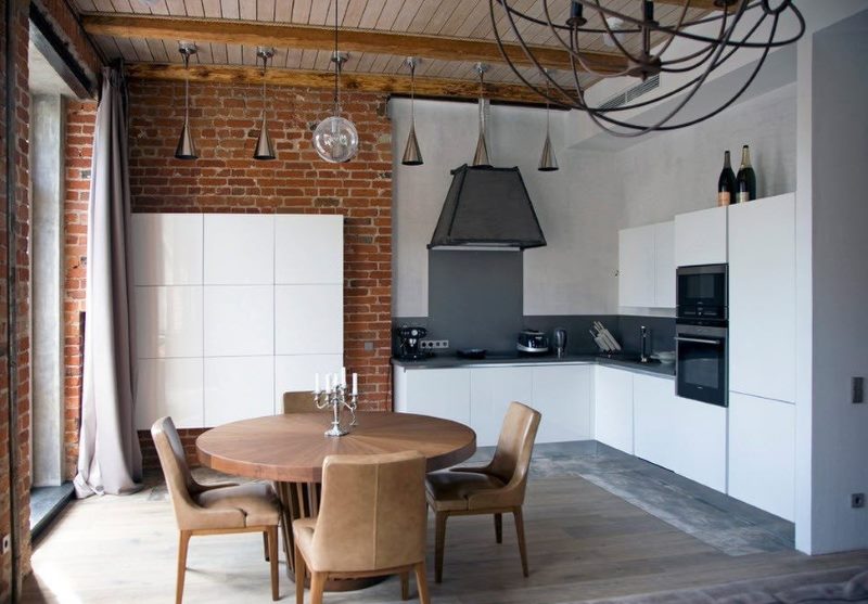 Loft style corner kitchen interior