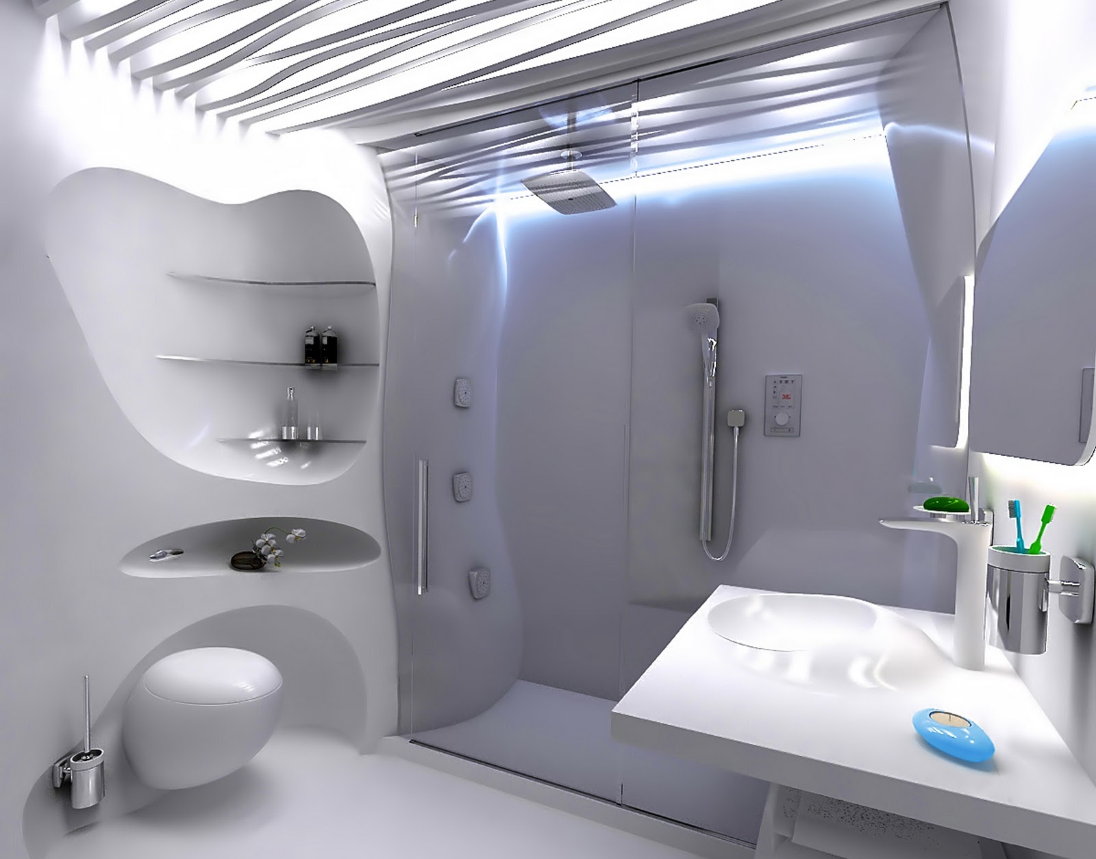 irreális bionikus stílusú fürdőszoba belső