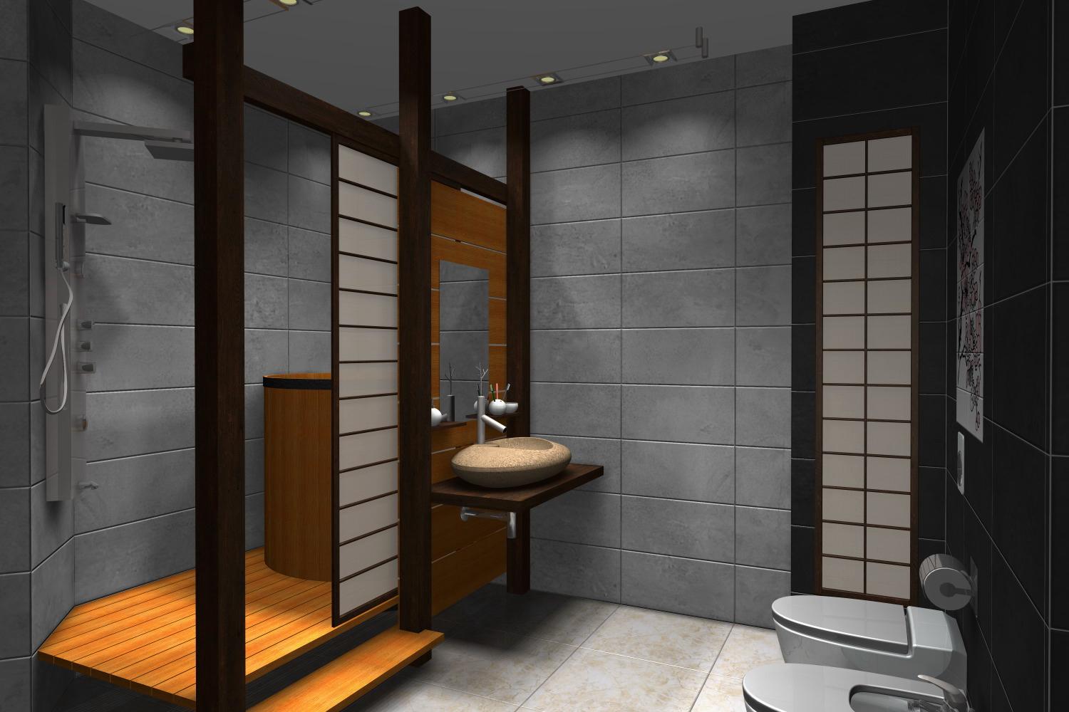 Gecombineerde badkamer in Japanse stijl