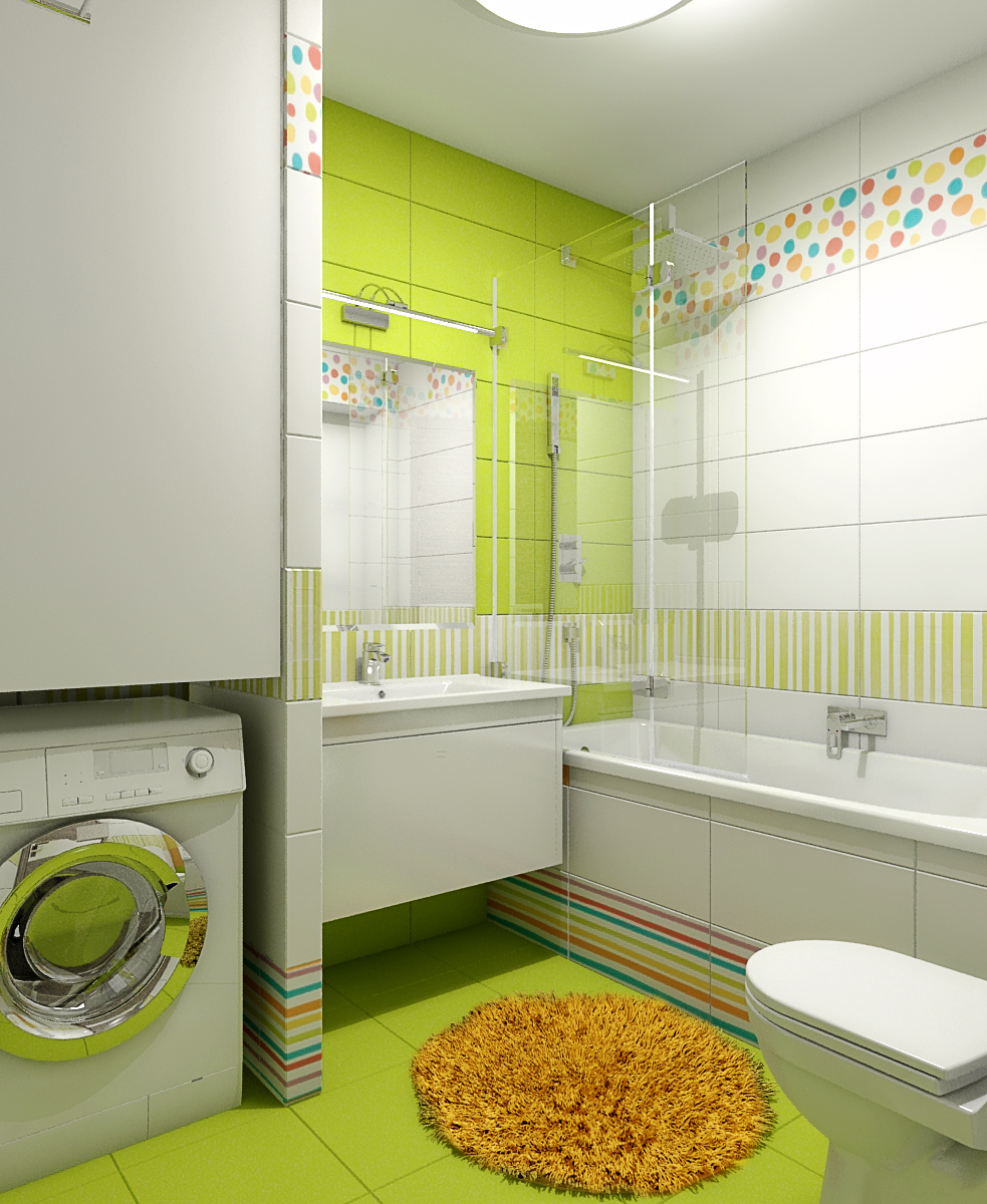 A fürdőszoba falán világos zöld kerámialapok