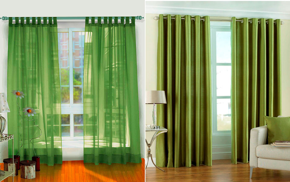 Green curtains in different shades