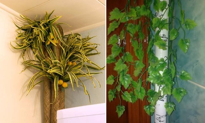 Decorazione dalle piante del riser di riscaldamento nell'appartamento