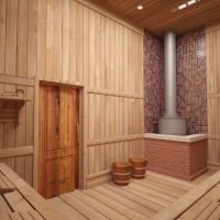 Steam room with high ceiling in a public bath
