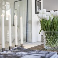 Tulipes blanches dans un vase en verre