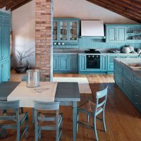 Turquoise color in the design of the kitchen of a private house