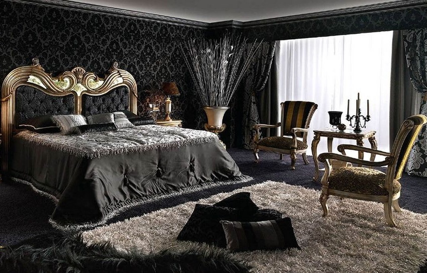 Moquette légère dans la chambre à coucher de style gothique
