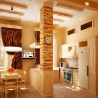 Stone columns in the kitchen-living room