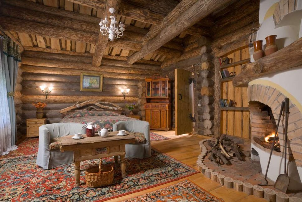 Interior of a relaxation room in a log bath