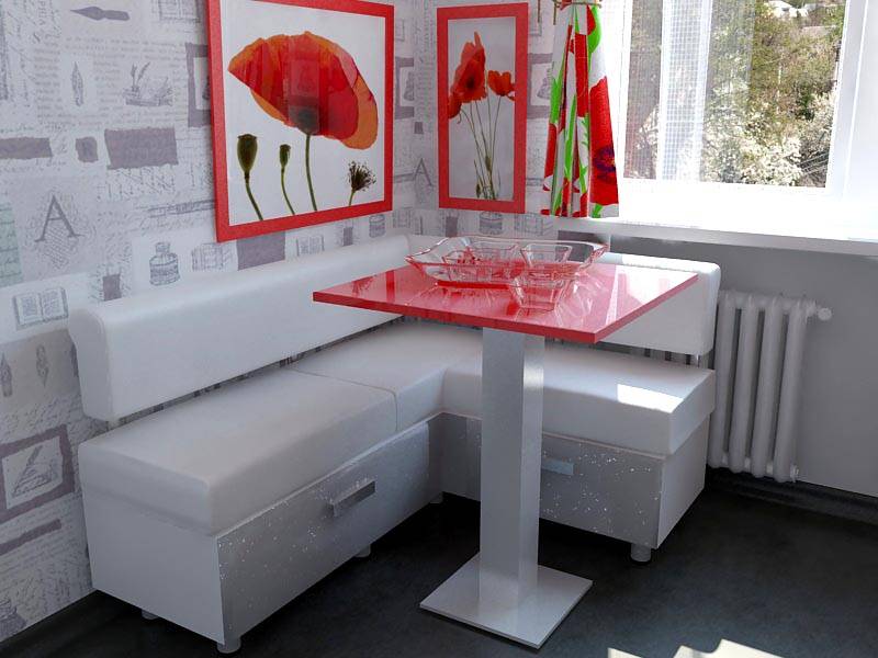 Table de cuisine avec des comptoirs rouges