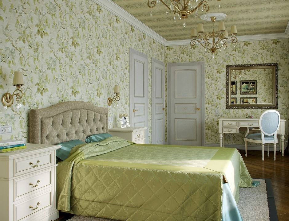 Chambre de style classique avec papier peint à fleurs