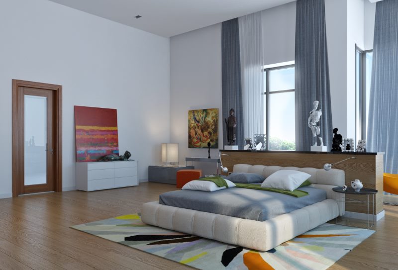 Interijer prostrane spavaće sobe u modernom stilu