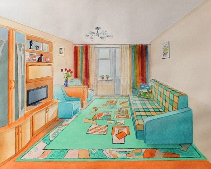 Design de chambre dessiné dans un appartement de deux pièces