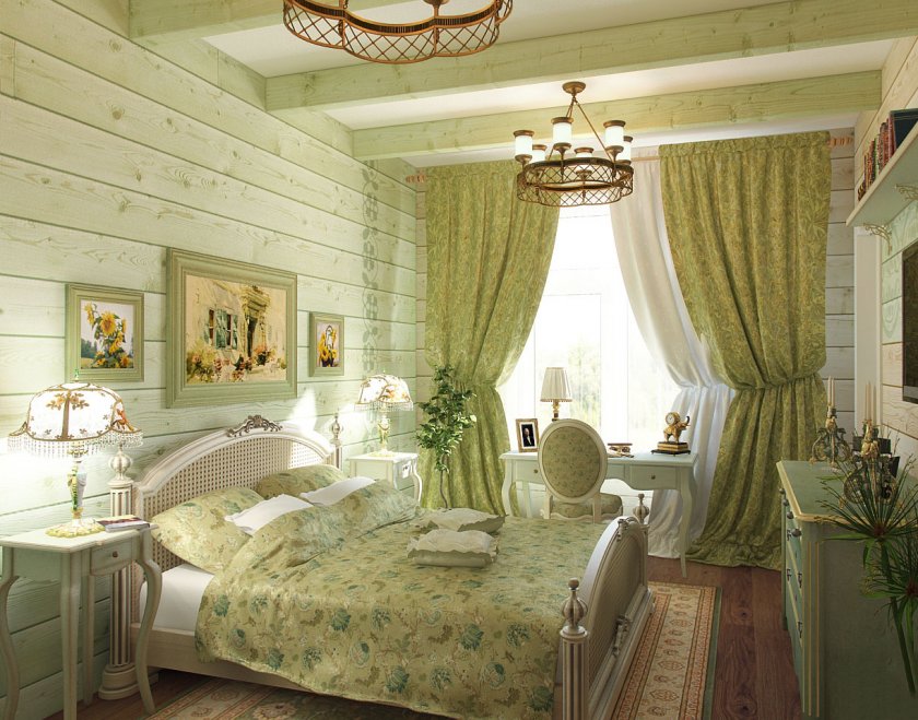 Het interieur van een gezellige slaapkamer in de stijl van de Provence