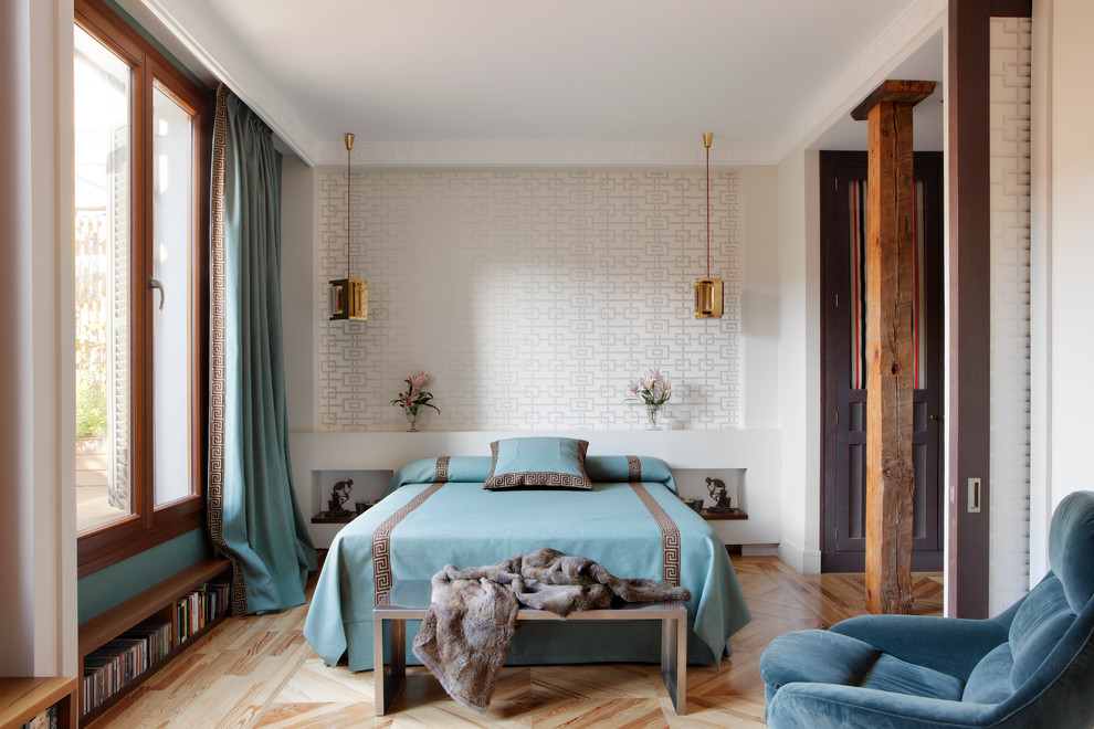 Tessuto blu nel design della camera da letto
