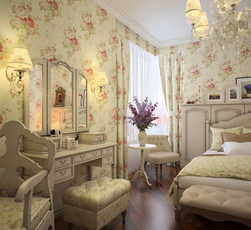 Mooie kaptafel in slaapkamer in Provençaalse stijl