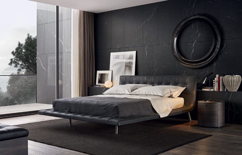 Tamno sivi zidovi u modernoj spavaćoj sobi