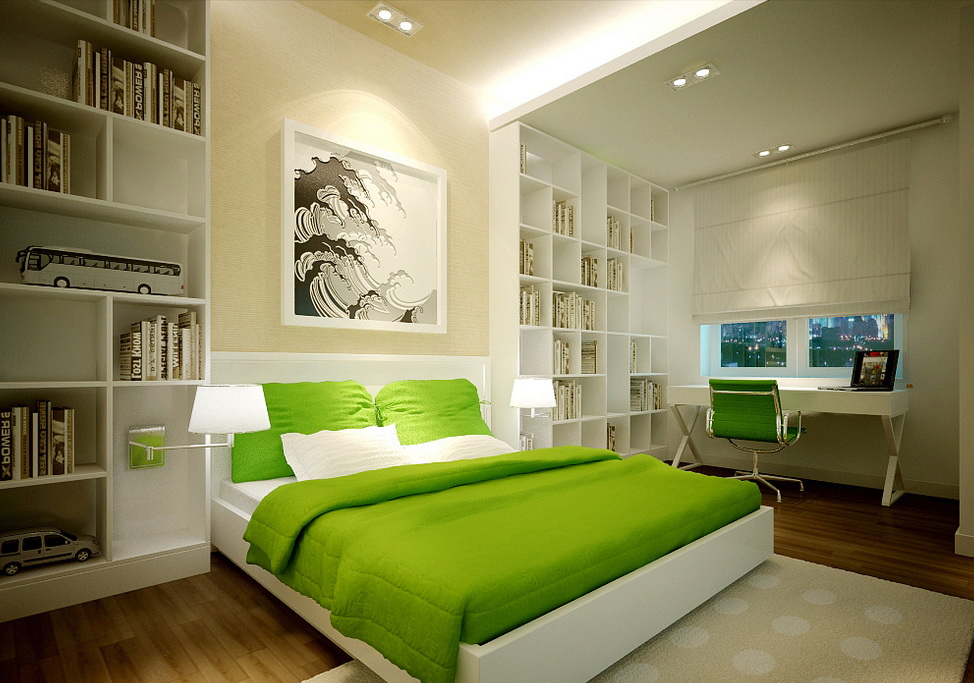 Couvre-lit vert sur un lit blanc