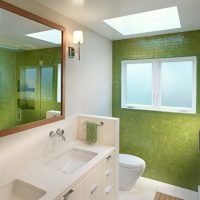 Salle de bain carrelée verte