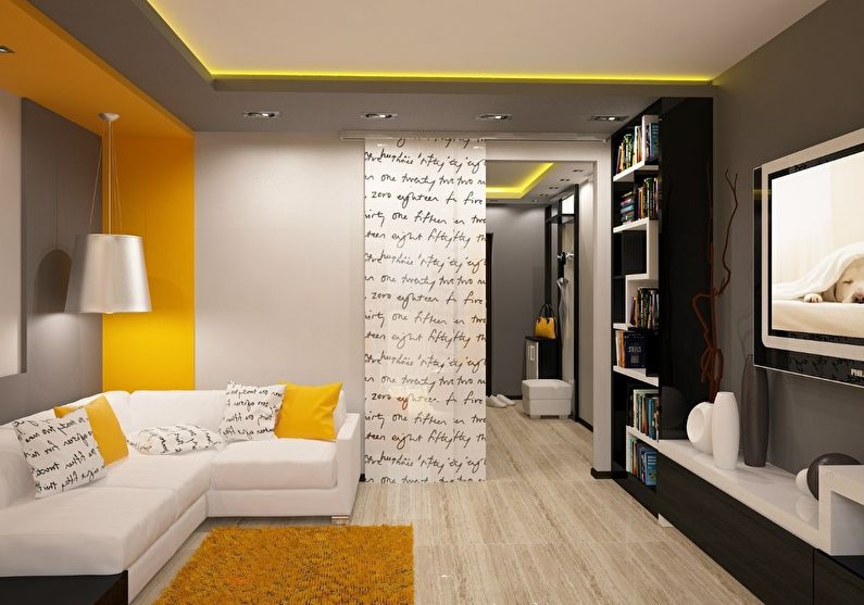 Жълти акценти в дизайна на хола