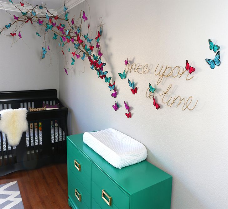 Decorative butterflies on the wall of a children's room
