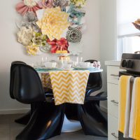 Fabric flowers over the dining table