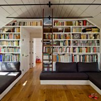 Canapés gris dans la salle de lecture d'une maison privée