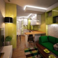 Layout of a narrow kitchen-living room