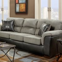 Leather cushions on a gray sofa