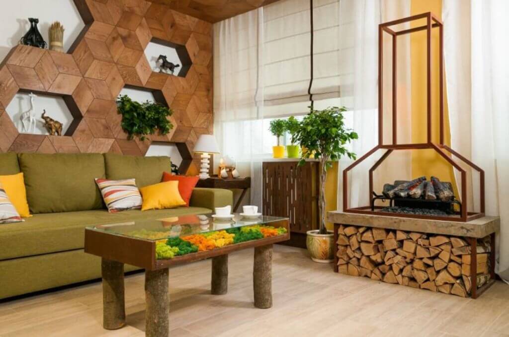 Conception d'un appartement avec une cheminée à bois