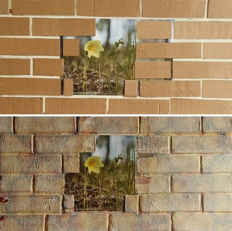 DIY wall decor under an old brick