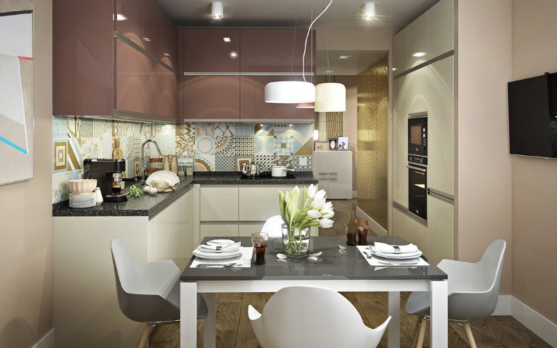 Design of a kitchen with a dining area in a two-room apartment