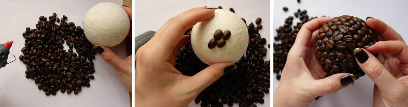 Coller une boule blanche avec vos propres grains de café