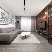 Gray sofa in the loft style living room