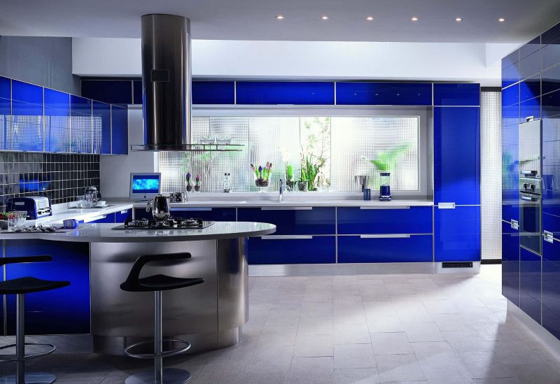 Design de cuisine bleu high tech