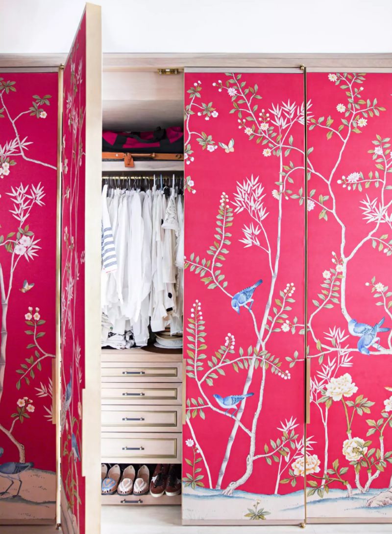 Cabinet cabinet décor avec papier peint en tissu
