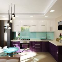 Purple facades of kitchen tables