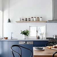 Kitchen interior design without upper cupboards