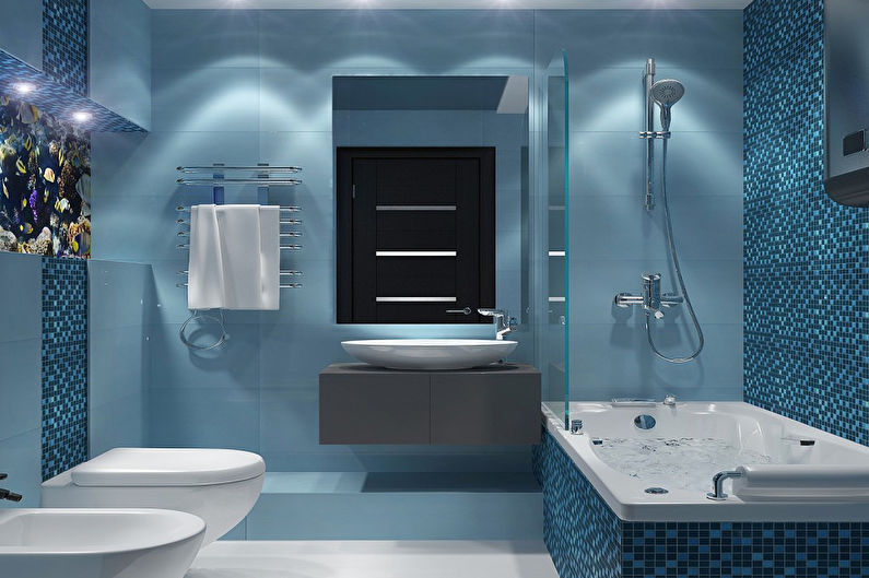 Vonios kambario dizainas mėlynais tonais